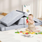 whiffee 10Pcs Kids Play Couch,Toddler Sofa,Modular Kids Couch for Playing, Creativing, Sleeping (Grey)