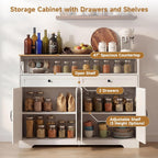 Lahomie Sideboard Buffet Cabinet with Storage, 47" Kitchen Buffet Cabinet with Charging Station, Farmhouse Coffee Bar Station with Drawers and Doors, Credenza for Kitchen Living Room Entryway, White