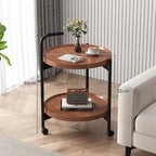 Rolling Side Table with Wheels, 2-Tier Round End Table for Small Spaces, Mobile Nightstand with Storage Shelf, Sofa Side Table for Living Room & Bedroom(Brown,40cm)