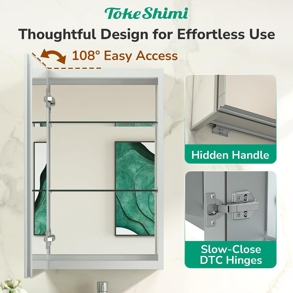 TokeShimi 24x26 Mirrored Medicine Cabinet, Aluminum Recessed Wall Mounted Bathroom Cabinet with Full-Overlay Mirrors