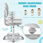 Kids Desk Chair, Height Adjustable Children Study Chair w/Lumbar Support, Swivel Mesh Seat, Universal Casters, Ergonomic Kids Task Chair for Boys Girls Aged 3-10, Home, School, Office(Grey)