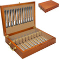 Silverware Storage Box Solid Wood with Lid, Silverware Organizer with Handle and Felt Lined, Silverware Storage Chest for Flatware and Utensils Home Decor Gift, Chest for Flatware Setting Up 15