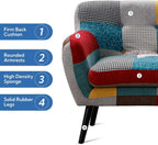 Bonzy Home Modern Colorful 3 Piece Coroful Fabric Sofa Set, Included 2 Accent Chairs and Boho Loveseat, Linen Patchwork Plaid Couches with Rubberwood Legs and Removable Upholstered for Living Room