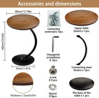 C-Shaped Side Table, Round End Table with Wooden Top & Metal Frame, Compact Living Room Coffee Table for Sofa, Bed, or Nightstand Use C