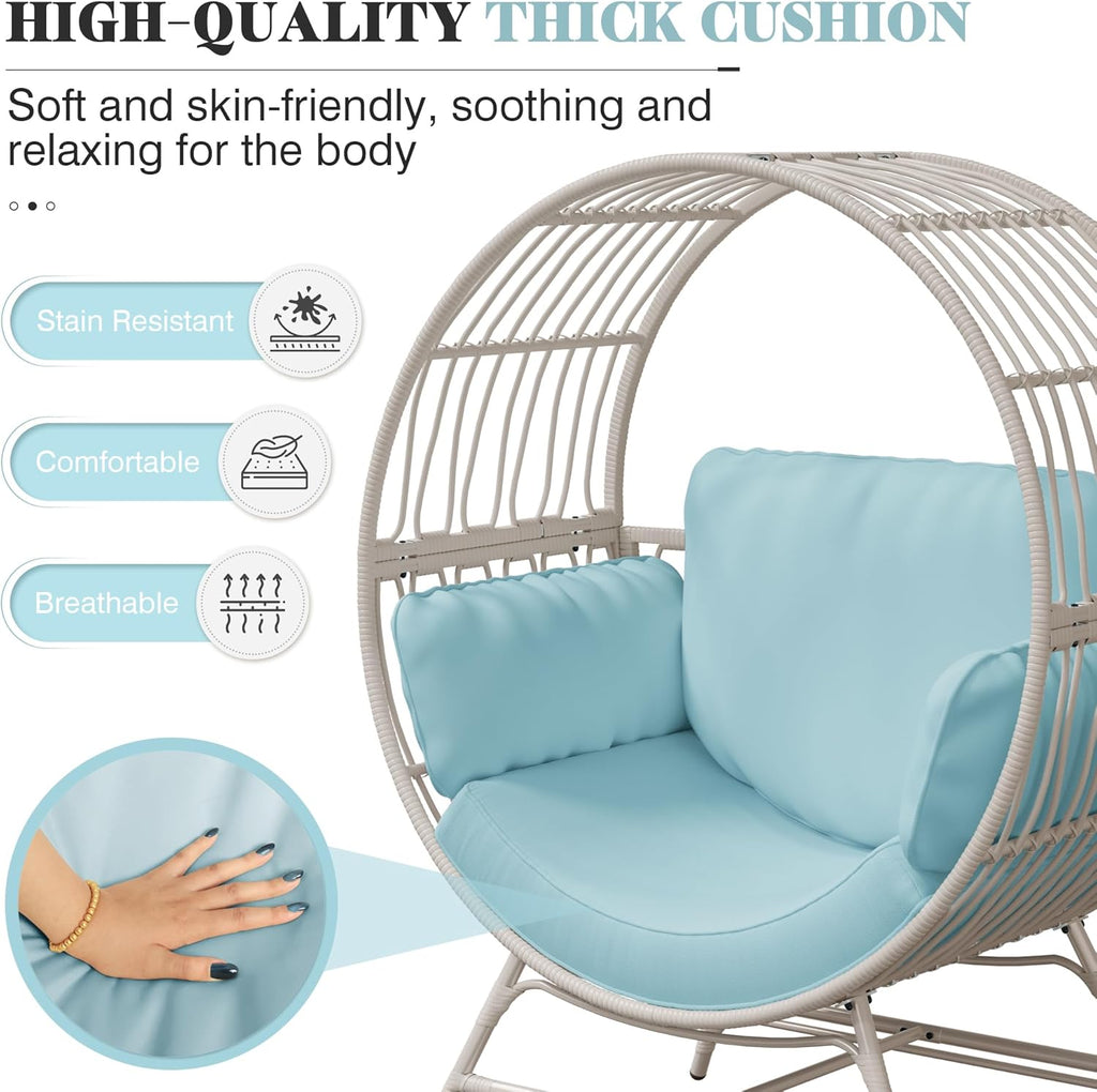 Bifanuo Oversized Egg Chair for Indoor Outdoor Use – Rattan Hanging Basket Chair with Thickened Cushion Supports 350 LBS – Wicker Patio Lounge Chair for Balcony Porch Living Room Backyard (Blue)