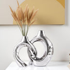 Ceramic Vase Set of 2 for Modern Home Decor,Round Boho Vase for Pampas Grass,Neutral Minimalist Statue for Dining Room Table Centerpiece Dining Room,Wedding Table Decoration (Silver1)