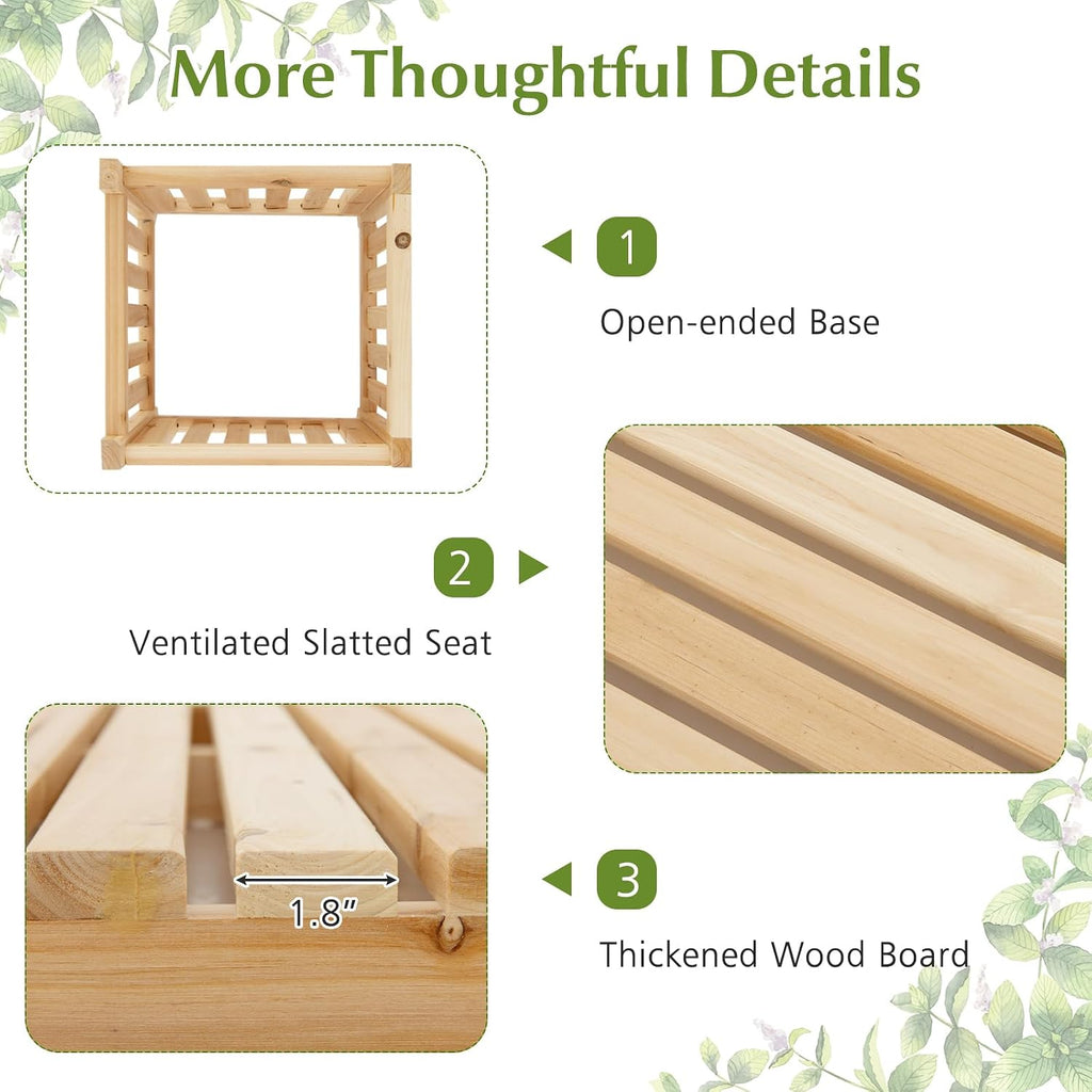 HAPPYGRILL Patio Wooden Bench with Planter, 2 Person Patio Bench with/ 2 Side Flower Box, Slot Design for Easy Assembly, Natural Fir Wood Frame, Outdoor Garden Bench Seat for Patio, Garden, Backyard