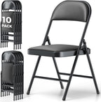 10 Pack Folding Chairs, PU Leather Folding Dining Chairs with Padded Cushion Seat & Back, Indoor Outdoor Folding Chair Set for Home Office, Parties, Events, Wedding, Extra Guest Seating