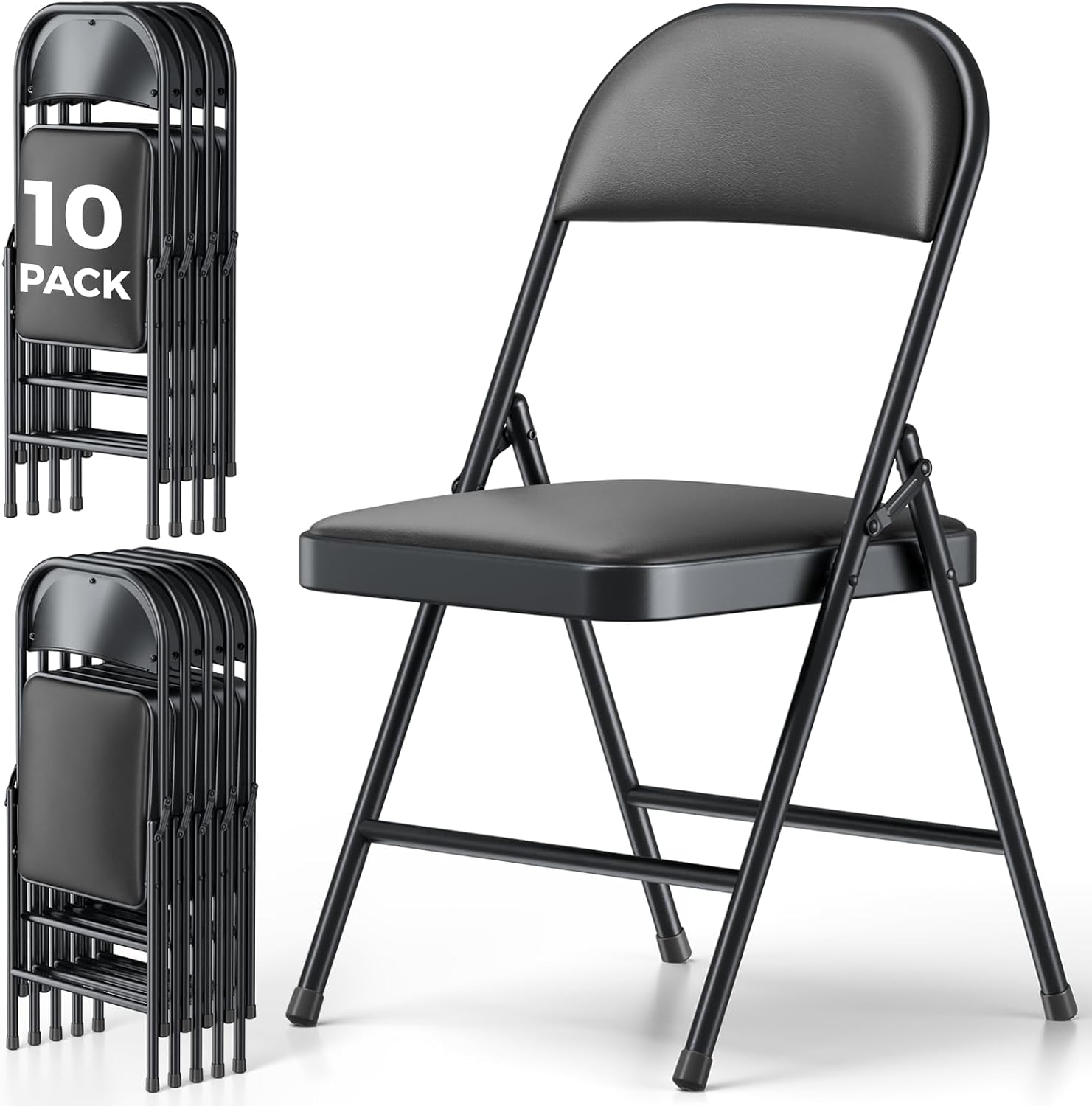 10 Pack Folding Chairs, PU Leather Folding Dining Chairs with Padded Cushion Seat & Back, Indoor Outdoor Folding Chair Set for Home Office, Parties, Events, Wedding, Extra Guest Seating