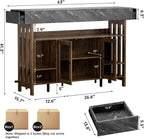 Loomie Bar Table Cabinet with Grey Marble Top & LED Lights & 2 Drawers, Home Bar Unit with Adjustable Shelf & Footrest, 41.3" Counter Height Pub Table, Wine Liquor Bar for Home Pub (Rustic Brown)