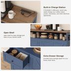 FiveWillowise 47" Blue Farmhouse Storage Cabinet with Barn Doors and Drawers, Sideboard Buffet Cabinet with Storage, Kitchen Pantry Hutch, Coffee Bar Station Table for Kitchen, Living, Dining Room