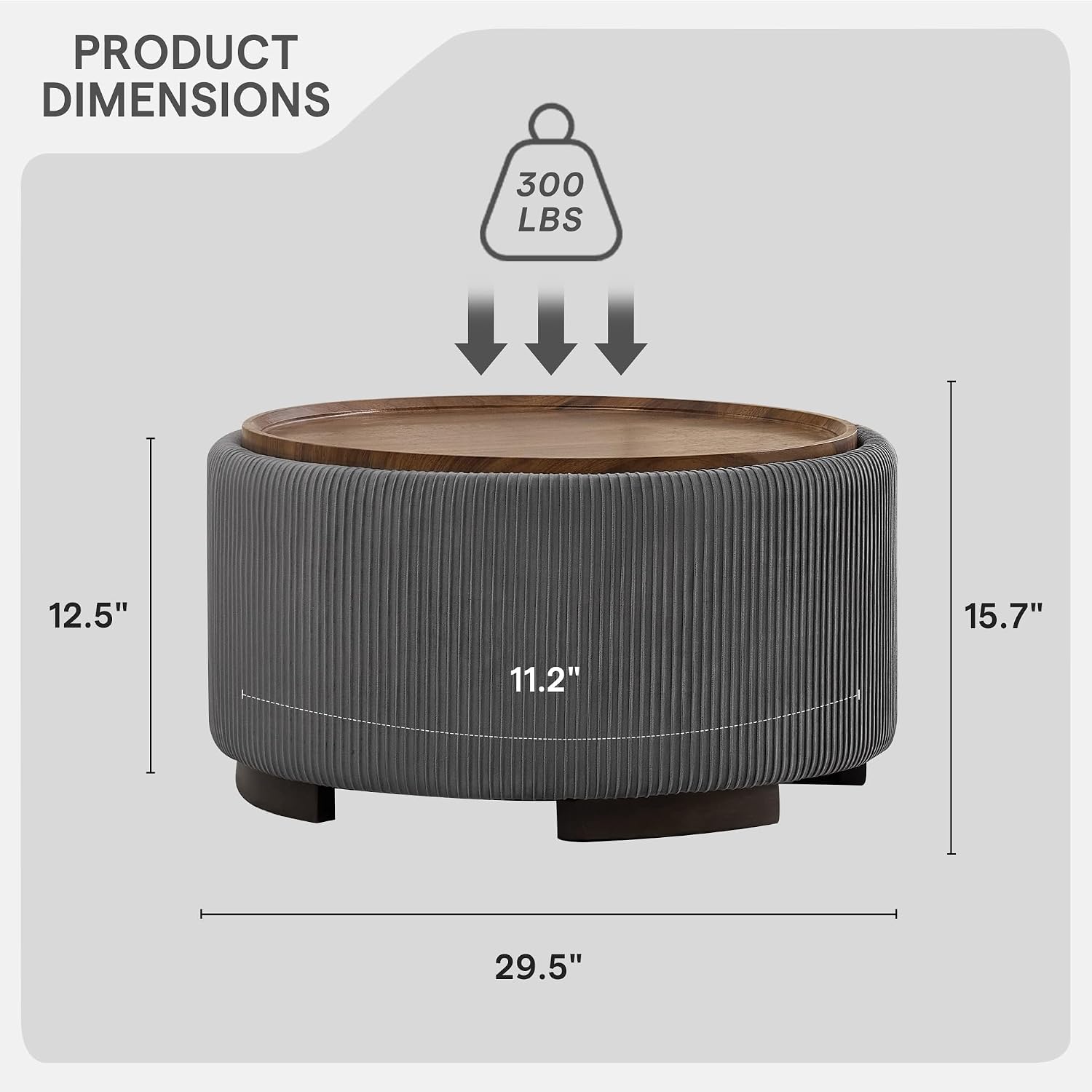 29.5-Inch Round Coffee Table Ottoman with Storage, Multi-Functional Storage Ottoman and Stylish Coffee Table, Flip-Top Tray and Hidden Stow, Suitable for Living Room, Bedroom (Grey)