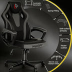 HapGIFT Office Chair, Home Office Chair with Link Armrest, Height Adjustable Computer Chair, Ergonomic PC Work Chair for Adults Teens, PU Leather Gaming Chairs, Gift, 300LBS (BLACK GREY)