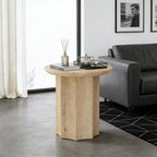 Round End Table, Modern Farmhouse Side Table with Vertical Slatted Base & Wood Grain, Compact Accent Table (19.68" L x 19.68" W x 23.62" H), Anti-Scratch Octagonal Base, Easy Assembly