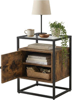 Side Table with 2 Tier Storage Cabinet, Small End Tables Wood Solid with Glass Top, Rustic Industrial Bedside Nightstand for Bedroom, Living Rooms, Small Spaces