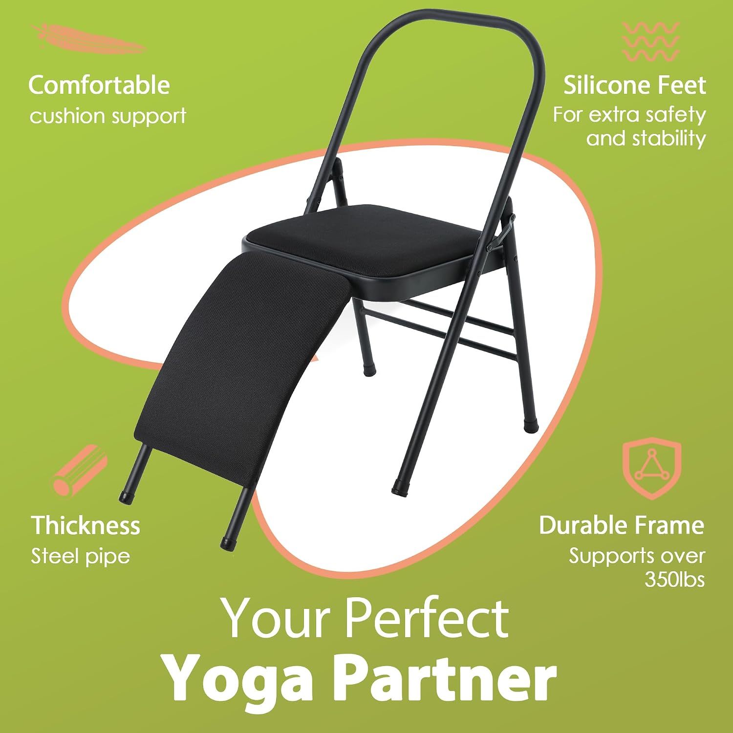 BODY RHYTHM Yoga Auxiliary Chair with Lumbar Back Support for Abs & Core, Balance Handstand, Flexibility and Strength Training and Back Pain Relieving.
