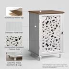 JOINICE Accent Storage Cabinet with Mandala Carved Doors,Small,White | Handcrafted Distressed Carvings,Vintage Floral Design for living room & office & bedroom,Solid Wood Legs,Adjustable Shelves