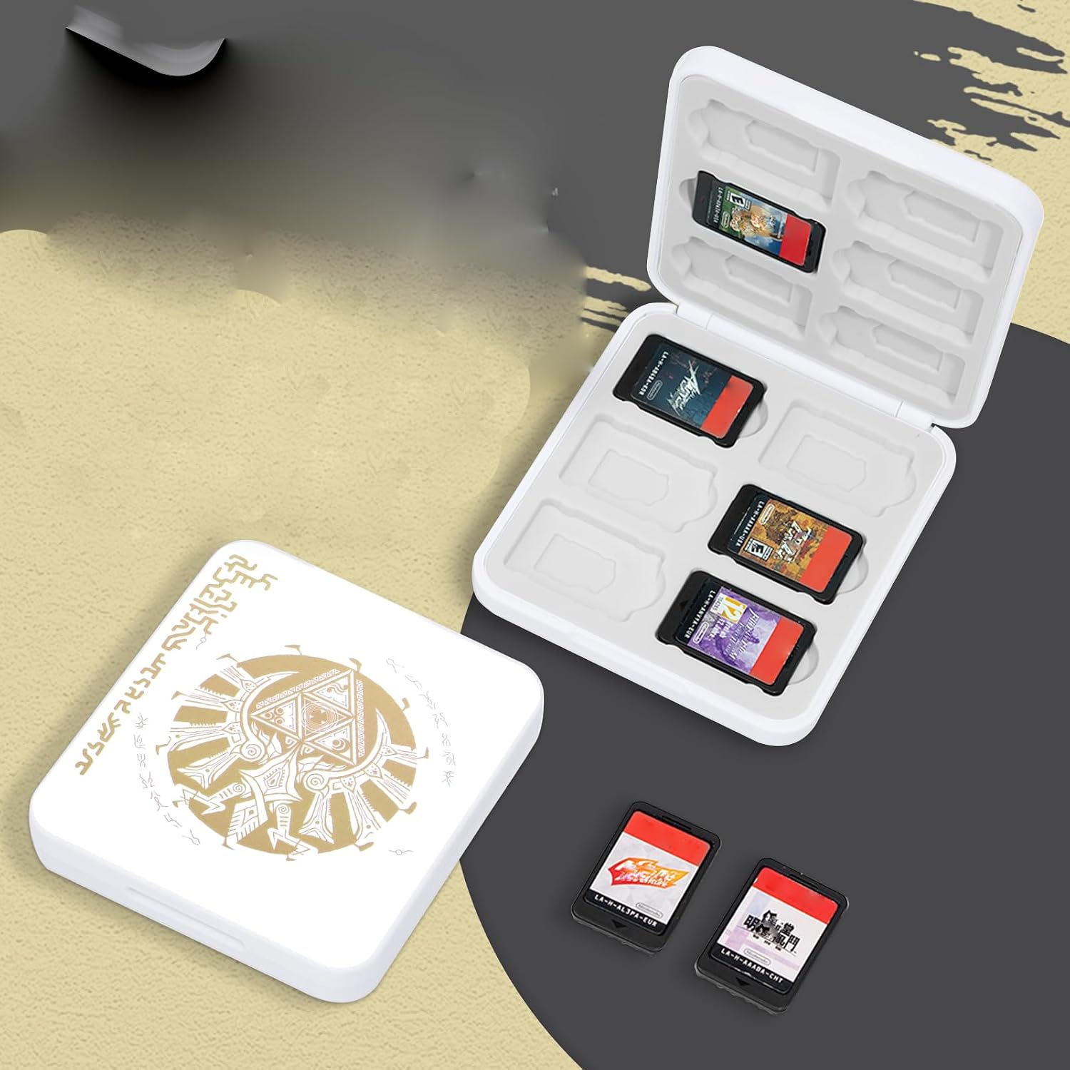 DLseego Game Card Case for Switch Lite/Switch/Switch OLED, Gold Kingdom Medallion Design Switch Game Cartridge Memory Card Portable Storage with 12 Game Card Slots and 12 Micro SD Card Slots-White