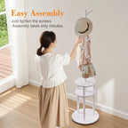 VECELO Coat Rack Freestanding, Entryway Hanger Stand, Umbrella Holder, Hall Tree With Hooks, Floor Standing Tree Stand,White