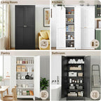 71" Tall Metal Kitchen Pantry Cabinet, Freestanding Steel Storage Cabinet with Doors, 4 Adjustable Shelves, for Dining Room, White
