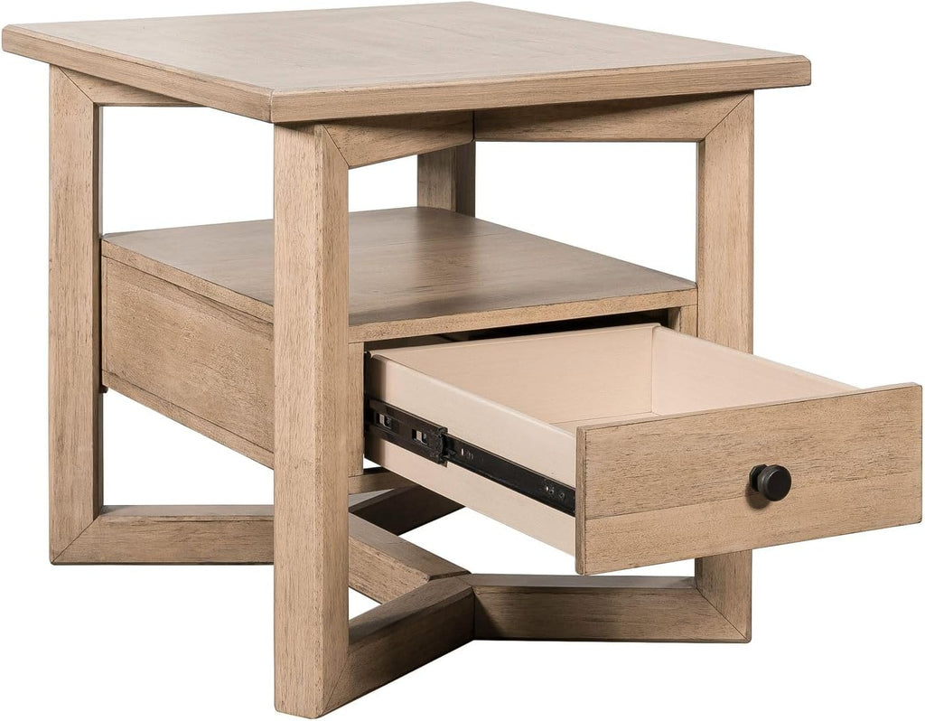 Liberty Furniture Proximity Place Living Room Rectangular End Table Transitional with Storage Drawer - Barley Buff Birch Wood