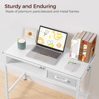 MAHANCRIS Kids Desk and Chair Set, Student Writing Desk, Kids Study Desk with Book Sorter and Fabric Drawer, Kids Wooden Study Table, for Study, Kids Room, Bedroom, White KDBW11901N1
