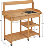 Topeakmart 45.2x17.7x47.6'' (LxWxH) Potting Benches Outdoor Garden Potting Table Work Bench with Removable Sink Drawer Rack Shelves Work Station, Wood