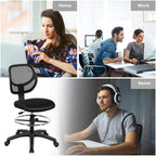 Giantex Drafting Chair Tall Office Chair with Back, Height Adjustable Home Office Chair on Wheels, Ergonomic Computer Standing Desk Chair with Footrest Ring for Bedroom, Black