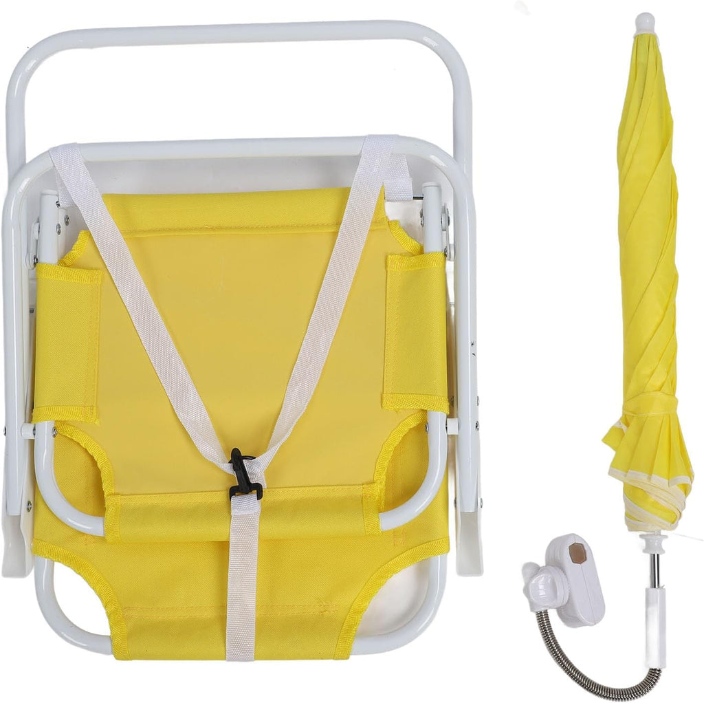 Precise Children Beach Chair Portable Camping Chairs with Sunshade Umbrella for Outdoor Activities Beach Camping Picnics Park, 14.96x13.58x20.87in, Oxford Cloth + Steel Pipe (Yellow)