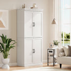 GarveeHome Pantry Cabinet, Freestanding Kitchen Pantry Storage Cabinet,70 in Cupboard, Tall Storage Cabinet with Doors and Adjustable Shelves, for Bathroom, Dining Room, Living Room, Antique White