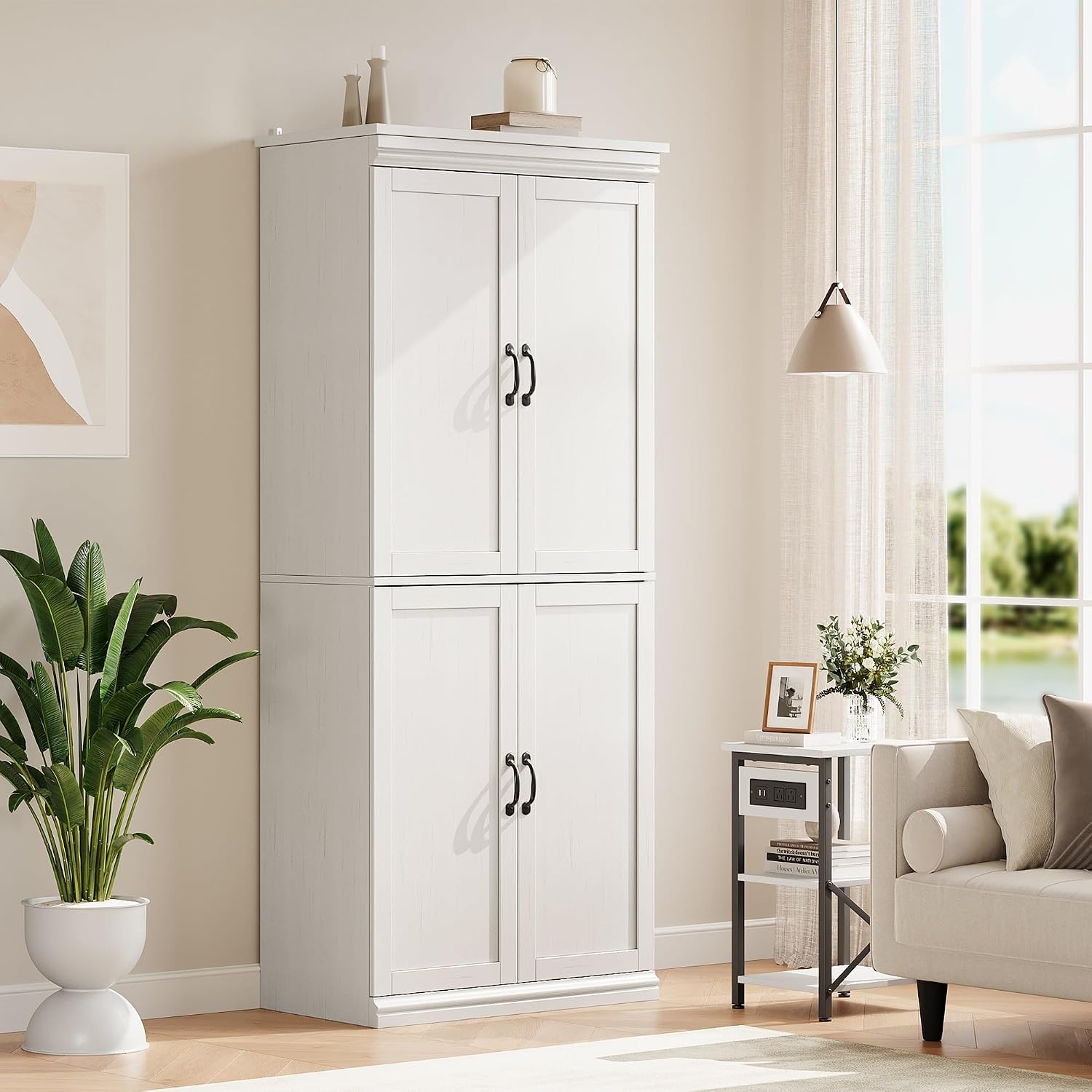 GarveeHome Pantry Cabinet, Freestanding Kitchen Pantry Storage Cabinet,70 in Cupboard, Tall Storage Cabinet with Doors and Adjustable Shelves, for Bathroom, Dining Room, Living Room, Antique White