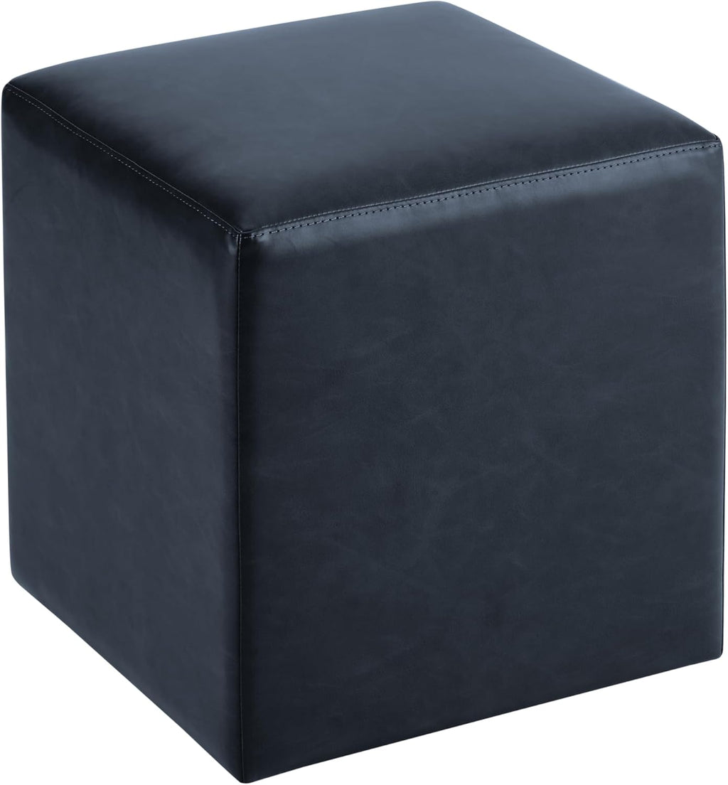 Studio Living® 18” Warren Ottoman Square Faux Leather Bench, Stationary Ottomans, Backless Chair, Footrest for Living Room, Footstool Office, Bedroom, Padded Seat, Navy Blue