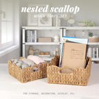 Scalloped Baskets (Natural-Set of 2) Basket Living Room Organizer, Water Hyacinth Baskets For Decor, Woven Basket for Bathroom, Bedroom, Laundr (2, Light Brown)