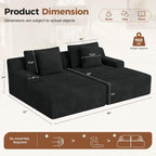 Luxanimarion 80'' Double Chaise Lounge Chair Indoor, Non-Assembly Deep Seat Sofa with Cup Holders Boneless Bed with 4pcs Pillows for Living Room Bedroom, Black- Corduroy
