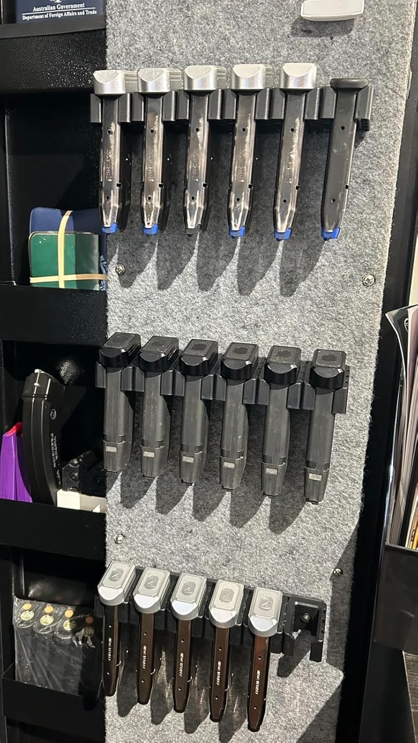 Adoreal Magnetic ABS 6 Standard Double Stack Mag Rack Wall Mount, Wall Magazine Display, Detachable Wall Mags Storage Organization System, Precision Fit Glock 17, 19, 26, 31, 32, 33, 34 Mags