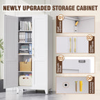 75''Storage Cabinet ,Pantry Cabinet with Doors and Shelves,Tall Kitchen Pantry Cabinet, White Metal Kitchen Storage Cabinets, Freestanding Cupboard for Laundry Bathroom Living Room, Assemble Required