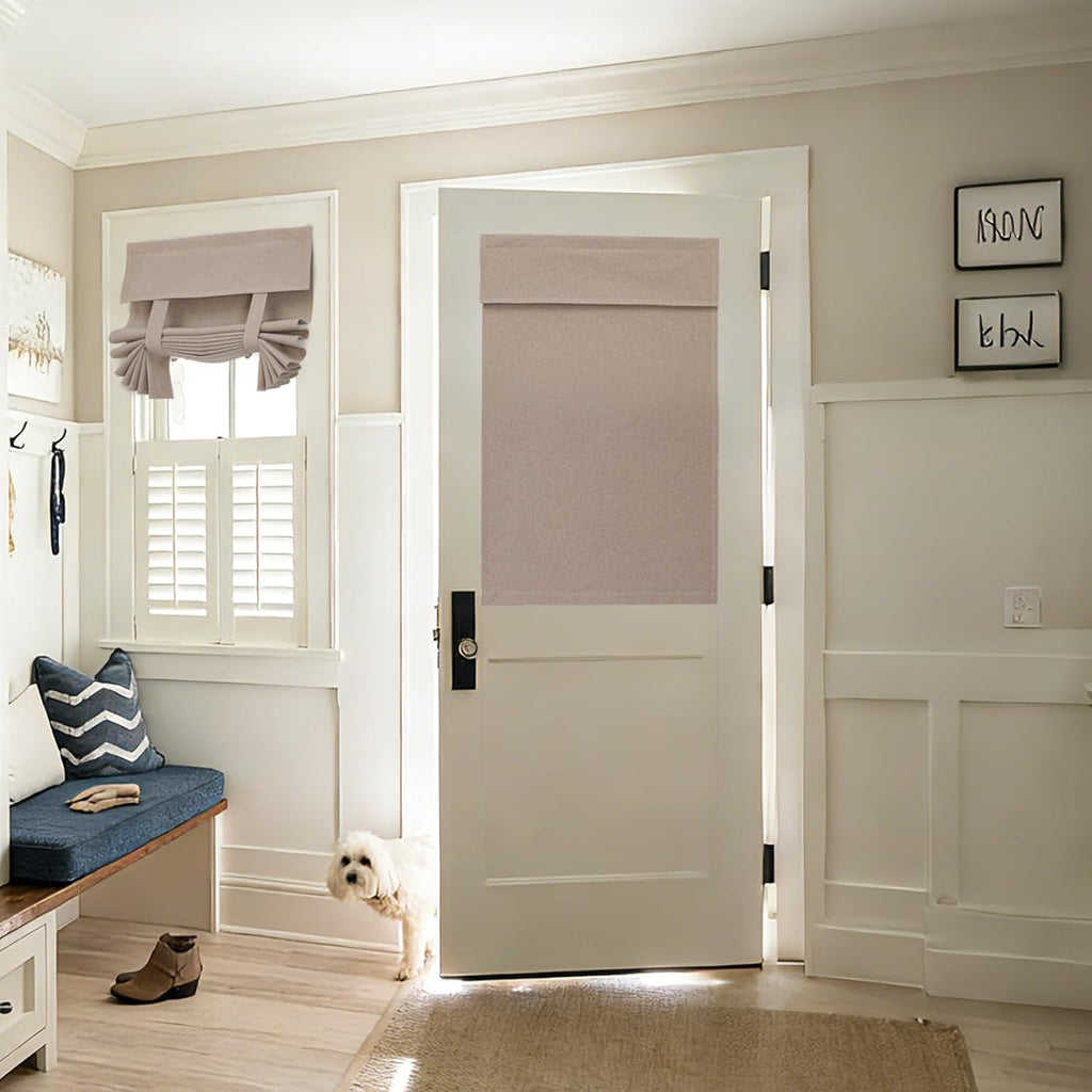 Joydeco 100% Linen Blackout French Door Curtains, Modern Farmhouse Privacy Thermal Insulated Door Window Shades for Bedroom Patio, 1 Panel, W26 x L40 Inch, Linen