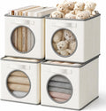 Vailando Ultra Thick Fabric Foldable Storage Cubes with Mesh Window - 11 Inch Cube Storage Organizer for Clothes, Shelves, Offices, Toys & Misc, White & Ivory, 4 Pack