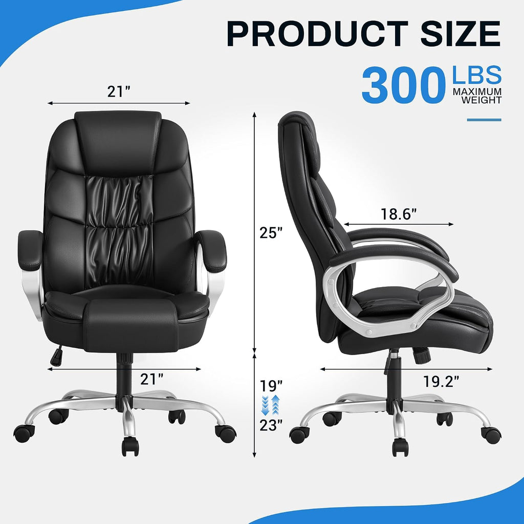 Furmax Leather High Back Office Chair Ergonomic Executive Office Chair Swivel Computer Desk Chair Lumbar Support Soft Cushioned Padded Arms (Black)