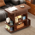 Wooden Side Table with Wheels, Large Capacity Storage End Table, 3 Tier Rolling Cart, Small Couch Table Suitable for Balcony, Living Room and Bedroom