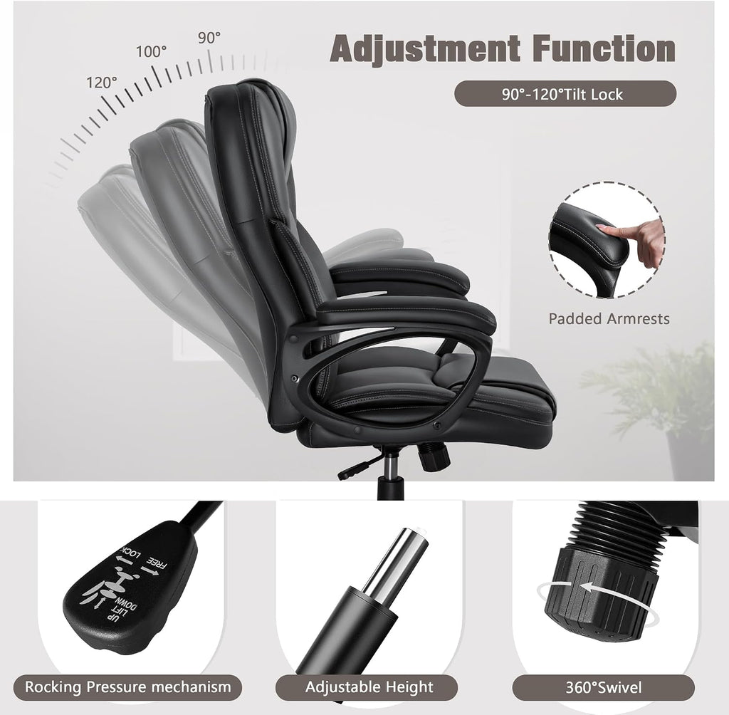 JUMMICO Executive Office Chair High Back Managerial Home Desk Chair, Adjustable Swivel Computer PU Leather Chair with Lumbar Support (Black)