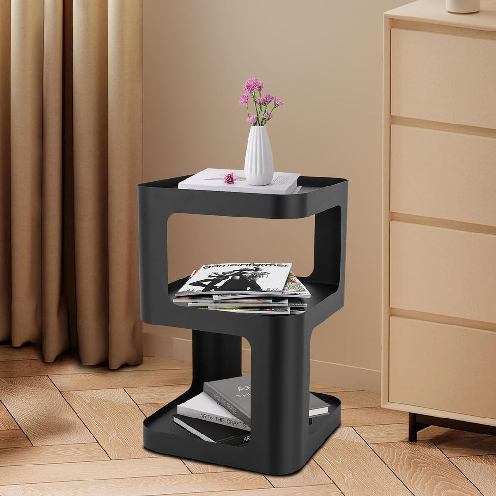 3 Tier Side Table, Black Carbon Steel End Table, Freestanding Modern Bedside Table for Living Room, Bedroom, Office, Sofa Side and Small Spaces