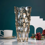 9.5" High Thickened Amber Glass Flower Vase for Home Decor, Dining Wedding Table Office Holiday Party Centerpiece Decoration