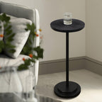 COVLON Drink Table, Carved Table Top Martini Table, Small Side Table, Weighted Base Pedestal Table for Living Room, Bedroom, Small Space, Modern, Black