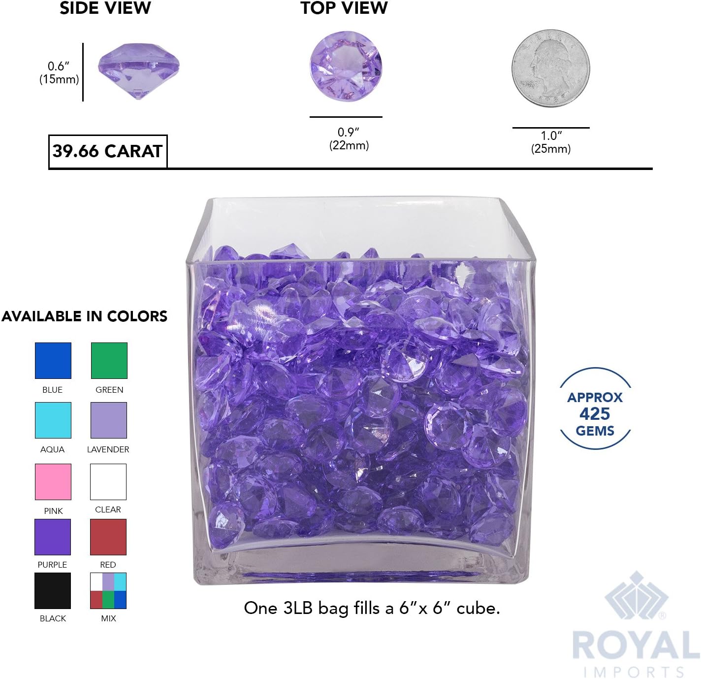 Royal Imports Acrylic Diamonds Gemstones, Crystals Rocks, Vase Fillers Party Table Scatter Wedding Banquet Event Party Crafts - 3 LBS (approx 450 gems) - Green