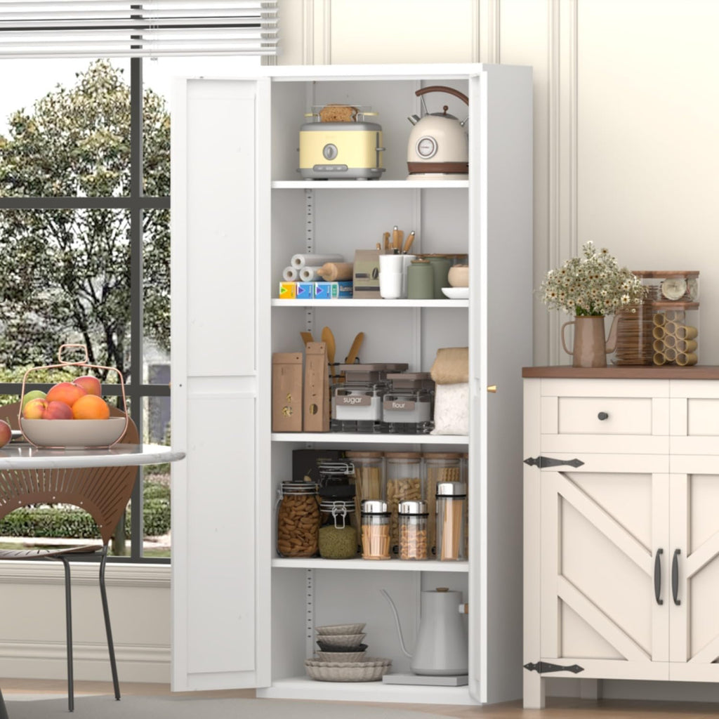 Extra Tall 2-Door Metal Storage Cabinet, 71-Inch Pantry Cabinet with Adjustable Shelves, 180 lbs Capacity, Large Steel Locker for Kitchen, Pantry, Utility Room