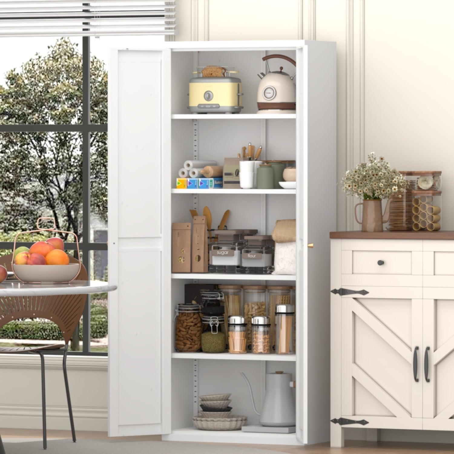Extra Tall 2-Door Metal Storage Cabinet, 71-Inch Pantry Cabinet with Adjustable Shelves, 180 lbs Capacity, Large Steel Locker for Kitchen, Pantry, Utility Room