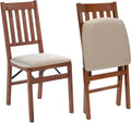 Stakmore Arts and Crafts Wooden Folding Chairs with Padded Seats, Set of 2 - No Assembly Foldable Dining Chairs, Steel Folding Mechanism, Upholstered Cushion, Space-Saving, Fruitwood Frame
