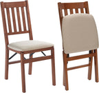 Stakmore Arts and Crafts Wooden Folding Chairs with Padded Seats, Set of 2 - No Assembly Foldable Dining Chairs, Steel Folding Mechanism, Upholstered Cushion, Space-Saving, Fruitwood Frame