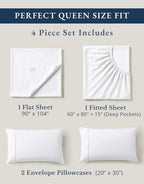LANE LINEN Queen Sheets 100% Organic Cotton GOTS Certified Percale Weave Deep Pocket 4 Piece Soft Breathable Cooling Lightweight All Season Machine Washable Crisp - White